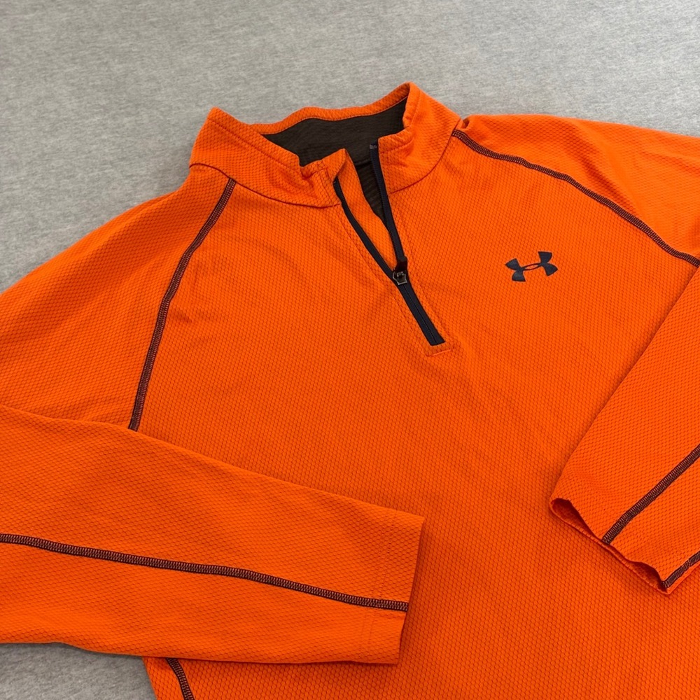 Under Armour ColdGear Mens XL Orange 1/4 Zip Pullover Fitted Athletic Shirt